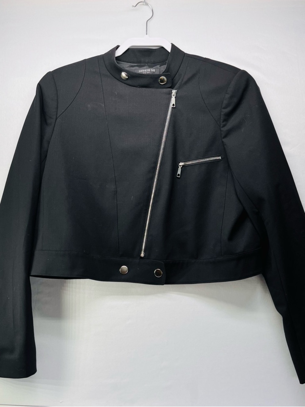 Lafayette 148‎ New York Black Asymmetric Zip Moto Jacket